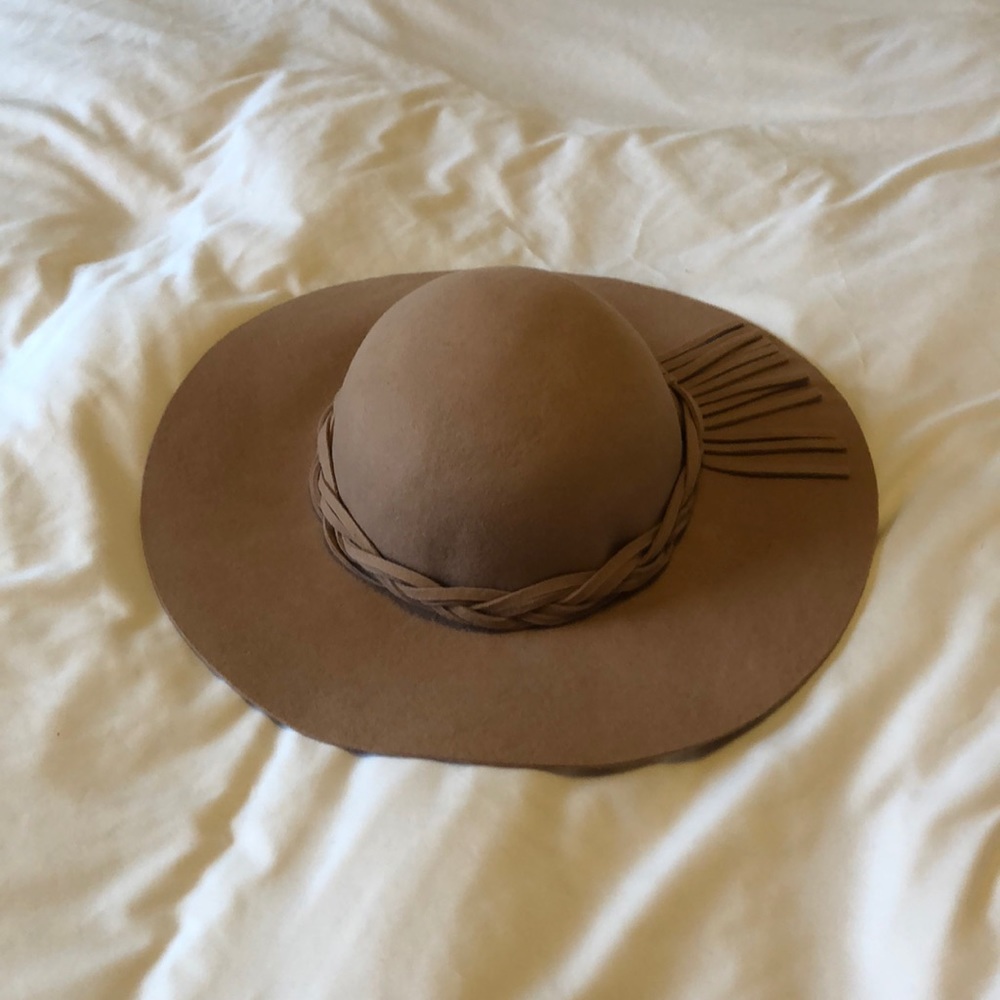 Tan floppy wide brim wool hat